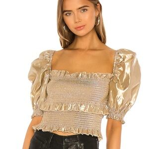 V. Chapman Leilani Gold Puff Sleeve Blouse, 0